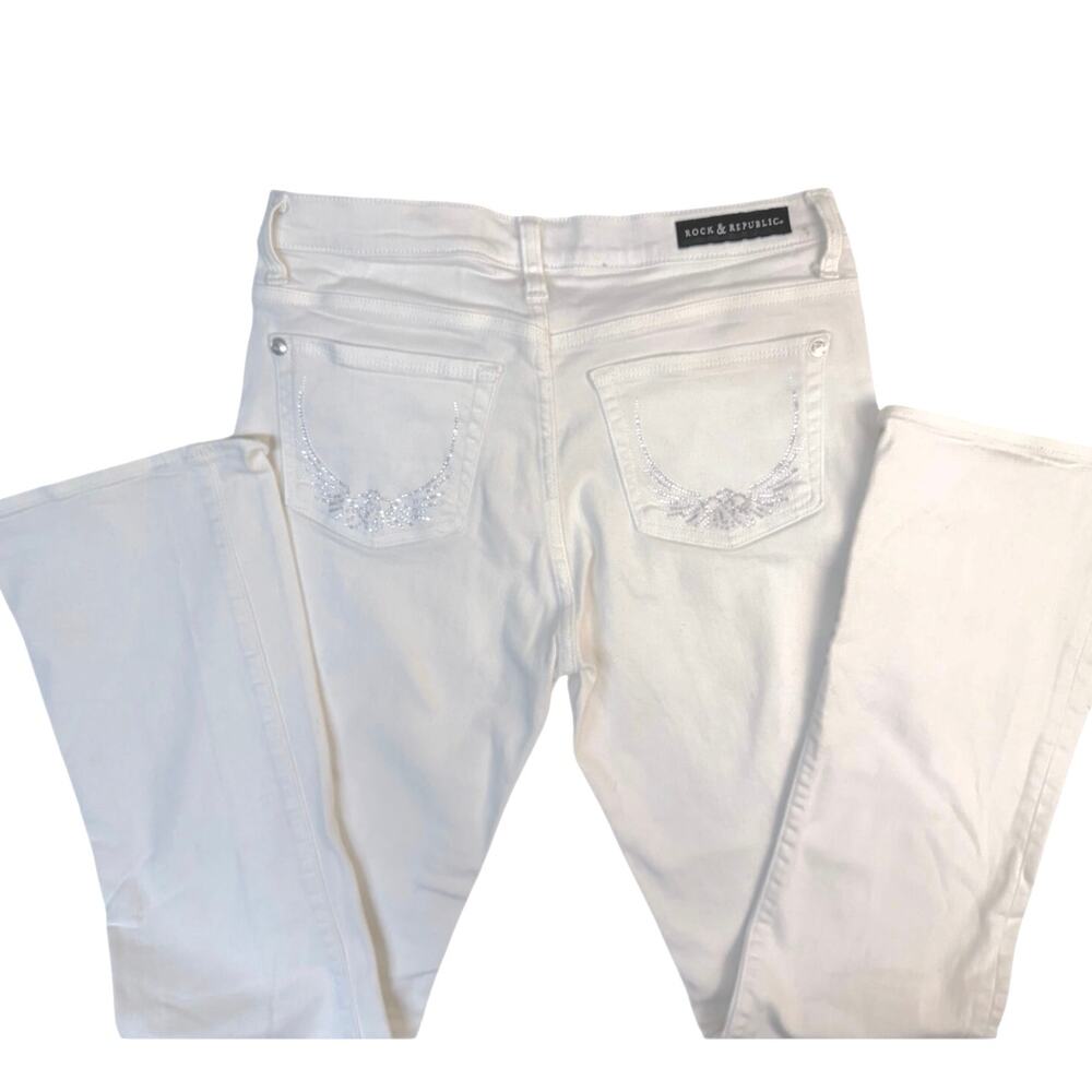 Rock & Republic White Bootcut Jeans Women’s Size 10 Stretch Embellished Pockets